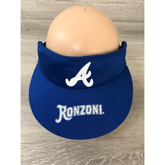 Vintage Atlanta Braves Visor Hat One Size Blue Cotton Spell Out Logo Adjustable - Picture 1 of 6
